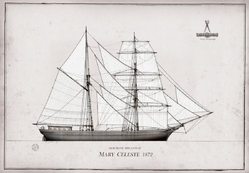 1872 Mary Celeste pen ink study by Tony Fernandes